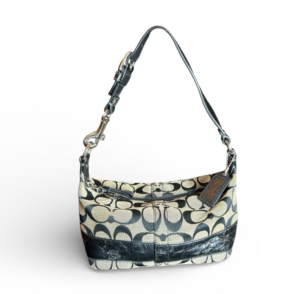 Coach Signature C Canvas Legacy Trim Hobo Shoulder Bag Purse Cosmetic 41642 Y2K